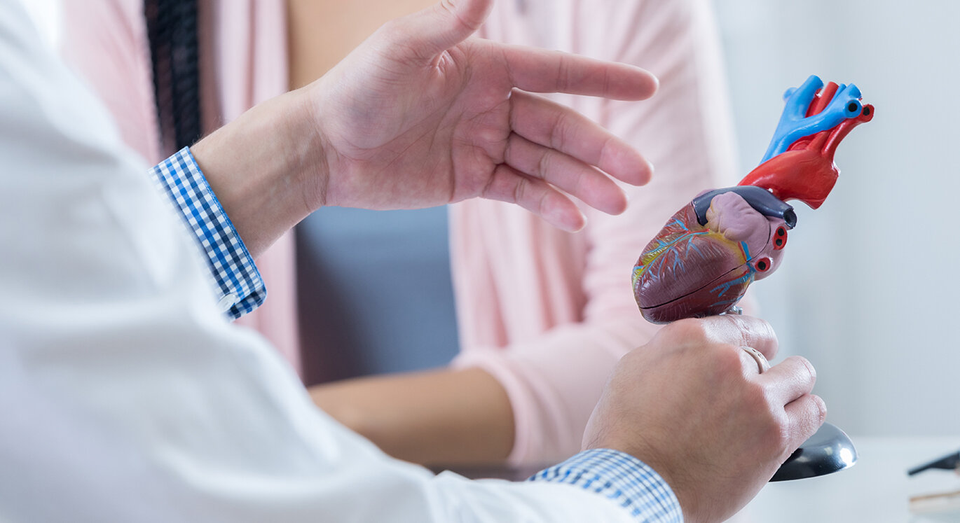 Hausarzt erklärt am Schreibtisch einer Patientin die Zusammenhänge am Herzsystem. | © iStock/SDI Productions